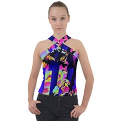 Neon Aggression Cross Neck Velour Top by MRNStudios