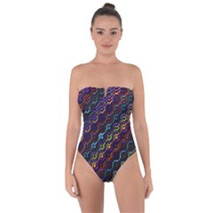 Dark Multicolored Mosaic Pattern Tie Back One Piece Swimsuit by dflcprintsclothing