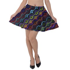 Dark Multicolored Mosaic Pattern Velvet Skater Skirt by dflcprintsclothing