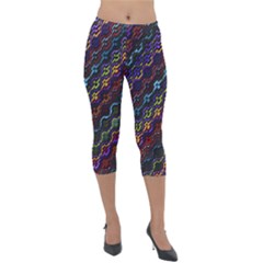 Dark Multicolored Mosaic Pattern Lightweight Velour Capri Leggings  by dflcprintsclothing