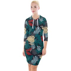 Tropical Autumn Leaves Quarter Sleeve Hood Bodycon Dress by tmsartbazaar