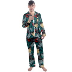 Tropical Autumn Leaves Men s Long Sleeve Satin Pajamas Set