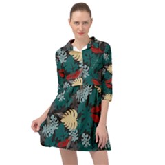 Tropical Autumn Leaves Mini Skater Shirt Dress by tmsartbazaar