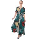 Tropical Autumn Leaves Waist Tie Boho Maxi Dress View1