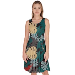 Tropical Autumn Leaves Knee Length Skater Dress With Pockets by tmsartbazaar