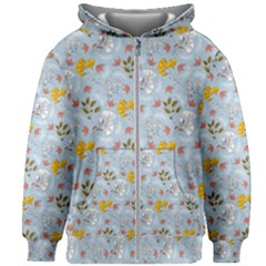 Blue Florals Kids  Zipper Hoodie Without Drawstring by designsbymallika