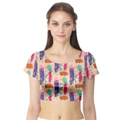 Minimal Floral Art Short Sleeve Crop Top by designsbymallika