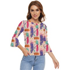 Minimal Floral Art Bell Sleeve Top