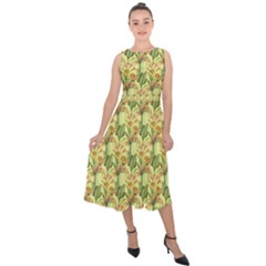 Green Pastel Pattern Midi Tie-back Chiffon Dress by designsbymallika