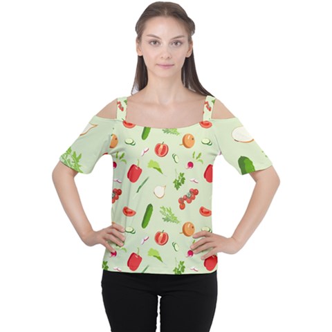 Seamless Pattern With Vegetables  Delicious Vegetables Cutout Shoulder Tee by SychEva