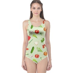 Seamless Pattern With Vegetables  Delicious Vegetables One Piece Swimsuit by SychEva