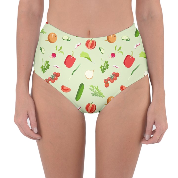 Seamless Pattern With Vegetables  Delicious Vegetables Reversible High-Waist Bikini Bottoms