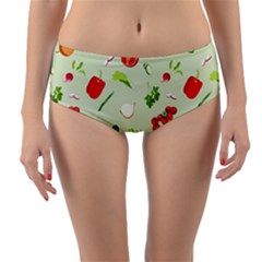 Seamless Pattern With Vegetables  Delicious Vegetables Reversible Mid-waist Bikini Bottoms by SychEva