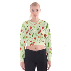 Seamless Pattern With Vegetables  Delicious Vegetables Cropped Sweatshirt by SychEva