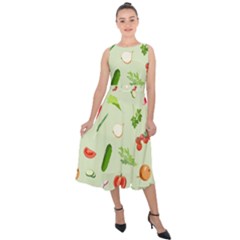 Seamless Pattern With Vegetables  Delicious Vegetables Midi Tie-back Chiffon Dress by SychEva