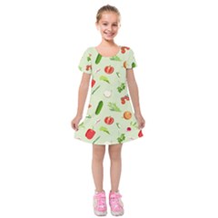 Seamless Pattern With Vegetables  Delicious Vegetables Kids  Short Sleeve Velvet Dress by SychEva