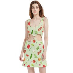 Seamless Pattern With Vegetables  Delicious Vegetables Velvet Cutout Dress