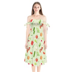 Seamless Pattern With Vegetables  Delicious Vegetables Shoulder Tie Bardot Midi Dress by SychEva