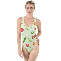 Seamless Pattern With Vegetables  Delicious Vegetables High Leg Strappy Swimsuit by SychEva