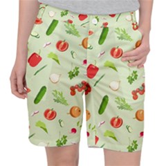 Seamless Pattern With Vegetables  Delicious Vegetables Pocket Shorts by SychEva