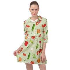 Seamless Pattern With Vegetables  Delicious Vegetables Mini Skater Shirt Dress by SychEva