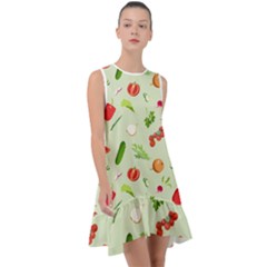 Seamless Pattern With Vegetables  Delicious Vegetables Frill Swing Dress by SychEva