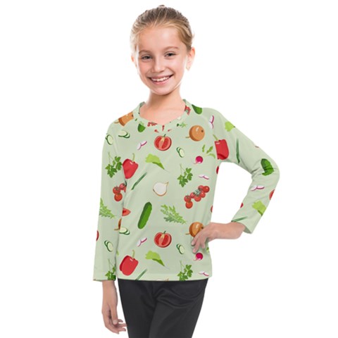 Seamless Pattern With Vegetables  Delicious Vegetables Kids  Long Mesh Tee by SychEva