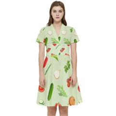 Seamless Pattern With Vegetables  Delicious Vegetables Short Sleeve Waist Detail Dress by SychEva