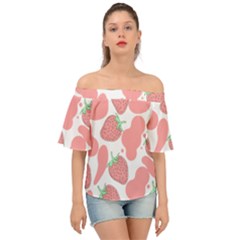 Strawberry Cow Pet Off Shoulder Short Sleeve Top by Magicworlddreamarts1