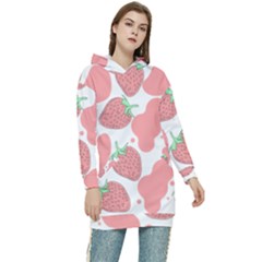 Strawberry Cow Pet Women s Long Oversized Pullover Hoodie by Magicworlddreamarts1