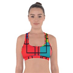 Colorful Rectangle Boxes Cross Back Sports Bra by Magicworlddreamarts1