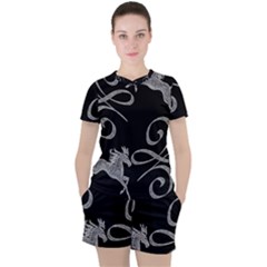 Kelpie Horses Black And White Inverted Women s Tee And Shorts Set