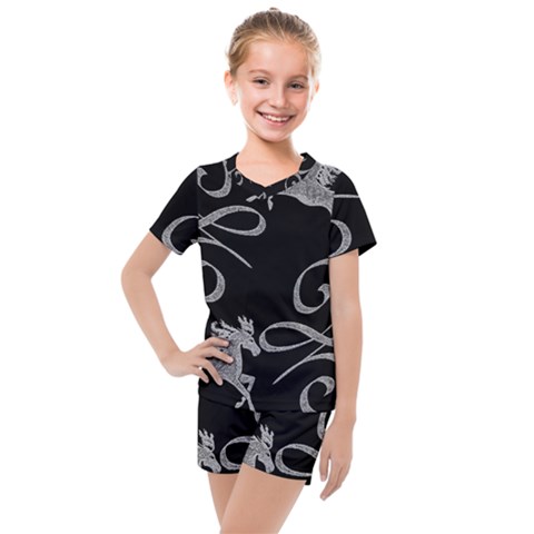 Kelpie Horses Black And White Inverted Kids  Mesh Tee And Shorts Set by Abe731