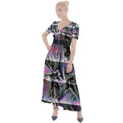 Techno Bouquet Button Up Short Sleeve Maxi Dress