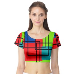 Colorful Rectangle Boxes Short Sleeve Crop Top by Magicworlddreamarts1