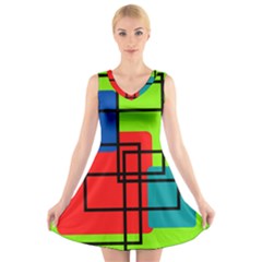 Colorful Rectangle Boxes V-neck Sleeveless Dress by Magicworlddreamarts1