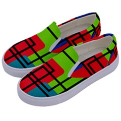 Colorful Rectangle Boxes Kids  Canvas Slip Ons by Magicworlddreamarts1