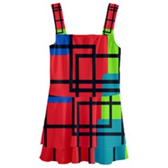 Colorful Rectangle Boxes Kids  Layered Skirt Swimsuit