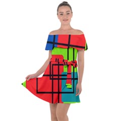 Colorful Rectangle Boxes Off Shoulder Velour Dress by Magicworlddreamarts1