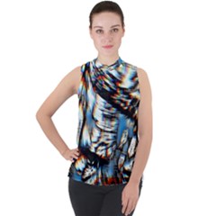 Rainbow Vortex Mock Neck Chiffon Sleeveless Top