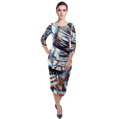 Rainbow Vortex Quarter Sleeve Midi Velour Bodycon Dress