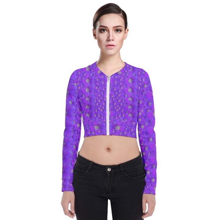 Paradise Flowers In A Peaceful Environment Of Floral Freedom Long Sleeve Zip Up Bomber Jacket