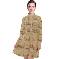 Foxhunt Horse And Hounds Long Sleeve Chiffon Shirt Dress by Abe731