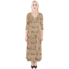 Foxhunt Horse And Hounds Quarter Sleeve Wrap Maxi Dress