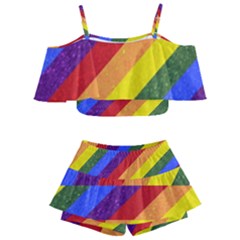 Lgbt Pride Motif Flag Pattern 1 Kids  Off Shoulder Skirt Bikini by dflcprintsclothing