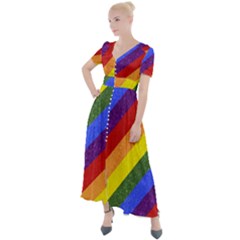 Lgbt Pride Motif Flag Pattern 1 Button Up Short Sleeve Maxi Dress by dflcprintsclothing