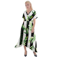 Minimal Stripes Pattern Cross Front Sharkbite Hem Maxi Dress by designsbymallika