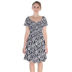 Sleep Work Love And Have Fun Typographic Pattern Short Sleeve Bardot Dress by dflcprintsclothing