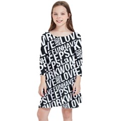 Sleep Work Love And Have Fun Typographic Pattern Kids  Quarter Sleeve Skater Dress by dflcprintsclothing