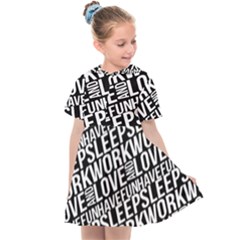 Sleep Work Love And Have Fun Typographic Pattern Kids  Sailor Dress by dflcprintsclothing